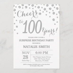 サプライズ100誕生日シルバーグリッターダイヤモンド 招待状