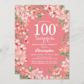 サプライズ100誕生日ピンクボホボタニカルフローラ 招待状 (正面/裏面)