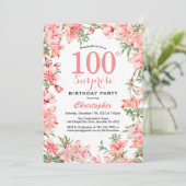 サプライズ100誕生日ピンクボホボタニカルフローラ 招待状 (スタンド正面)