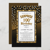 サプライズ100誕生日ブラックと金ゴールド 招待状 (正面/裏面)