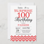 サプライズ100誕生日招待状レッドシェブロン 招待状 (正面)