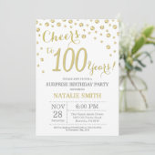 サプライズ100誕生日金ゴールドグリッターダイヤモンド 招待状 (スタンド正面)