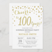 サプライズ100誕生日金ゴールドグリッターダイヤモンド 招待状 (正面/裏面)