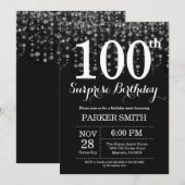 サプライズ100th誕生日招待状シルバーグリッター 招待状 (正面/裏面)