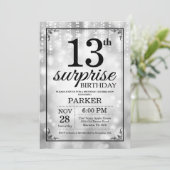サプライズ13歳の誕生日招待状 シルバーグリッター 招待状 (スタンド正面)