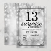 サプライズ13歳の誕生日招待状 シルバーグリッター 招待状 (正面/裏面)