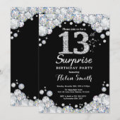 サプライズ13歳の誕生日招待状 シルバーダイヤモンド 招待状 (正面/裏面)