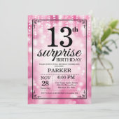 サプライズ13歳の誕生日招待状 ピンクグリッター 招待状 (スタンド正面)