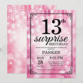 サプライズ13歳の誕生日招待状 ピンクグリッター 招待状 (正面/裏面)
