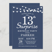 サプライズ13歳の誕生日招待状 青 招待状 (正面/裏面)
