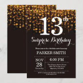 サプライズ13歳誕生日招待状 ゴールドグリッター 招待状 (正面/裏面)