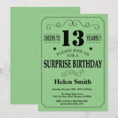 サプライズ13歳誕生日 黒と緑 招待状 (正面/裏面)