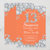 サプライズ13誕生日サンゴと銀のダイヤモンド 招待状 (正面/裏面)