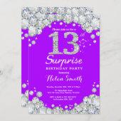 サプライズ13誕生日パープルアンドシルバーダイヤモンド 招待状 (正面/裏面)