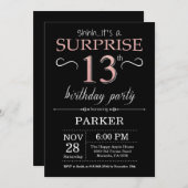 サプライズ13誕生日ブラックとバラピンク金ゴールド 招待状 (正面/裏面)