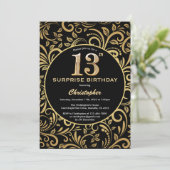 サプライズ13誕生日ブラックと金ゴールドフローラ 招待状 (スタンド正面)
