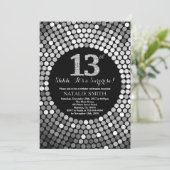 サプライズ13誕生日ブラック&シルバーグリッター 招待状 (スタンド正面)