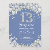 サプライズ13誕生日ブルーシルバーダイヤモンド 招待状 (正面/裏面)