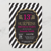 サプライズ13誕生日招待状ピンクブラック金ゴールド 招待状 (正面/裏面)