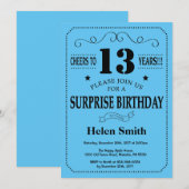 サプライズ13誕生日招待状ブラック&ブルー 招待状 (正面/裏面)