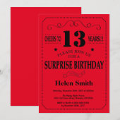サプライズ13誕生日招待状ブラック&レッド 招待状 (正面/裏面)