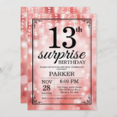 サプライズ13誕生日招待状レッドグリッター 招待状 (正面/裏面)