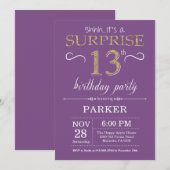 サプライズ13誕生日招待状紫と金ゴールド 招待状 (正面/裏面)