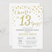 サプライズ13誕生日金ゴールドグリッターダイヤモンド 招待状 (正面/裏面)