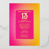 サプライズ13thバースデーパーティー明るい色ブリンギー 箔招待状 (正面)