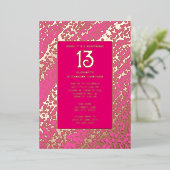 サプライズ13thバースデーパーティー熱いピンク名門私立校風のビンギー 箔招待状 (立ち正面)