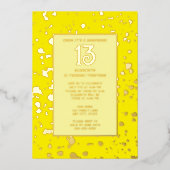 サプライズ13th誕生日パーティーブライトイエローブリンギー 箔招待状 (正面)