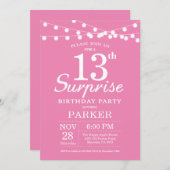 サプライズ13th誕生日招待状ピンク 招待状 (正面/裏面)