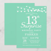 サプライズ13th誕生日招待状ミントグリーン 招待状 (正面/裏面)