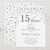 サプライズ15周年パーティー - シルバー ホワイト 招待状 (正面/裏面)