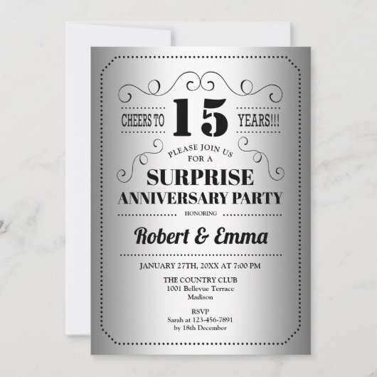 サプライズ15周年記念パーティー- Silver Black 招待状 (正面)