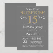 サプライズ15歳の誕生日招待状 グレーとゴールド 招待状 (正面/裏面)