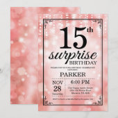 サプライズ15歳の誕生日招待状 ピンクグリッター 招待状 (正面/裏面)