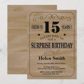 サプライズ15歳の誕生日　木製の背景 招待状 (正面/裏面)