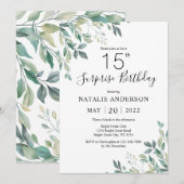 サプライズ15歳の誕生日 緑のユーカリのグリーン 招待状 (正面/裏面)