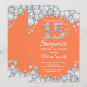 サプライズ15誕生日サンゴとシルバーダイヤモンド 招待状 (正面/裏面)