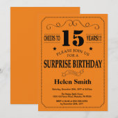 サプライズ15誕生日ブラックとオレンジ 招待状 (正面/裏面)
