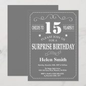 サプライズ15誕生日招待状グレーと白 招待状 (正面/裏面)