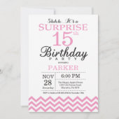 サプライズ15誕生日招待状ピンクシェブロン 招待状 (正面)