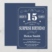 サプライズ15誕生日招待状ブルー&ホワイト 招待状 (正面/裏面)