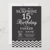 サプライズ15誕生日白黒シェブロン 招待状 (正面)