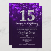 サプライズ15誕生日 – パープルシルバー 招待状 (正面/裏面)