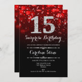 サプライズ15誕生日 – レッドシルバー 招待状 (正面/裏面)
