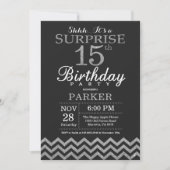サプライズ15th誕生日招待状シルバーグリッター 招待状 (正面)