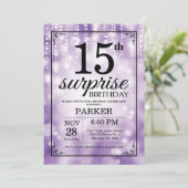 サプライズ15th誕生日招待状パープルグリッター 招待状 (スタンド正面)