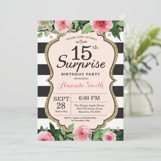 サプライズ15th誕生日招待状フローラ 招待状 (スタンド正面)